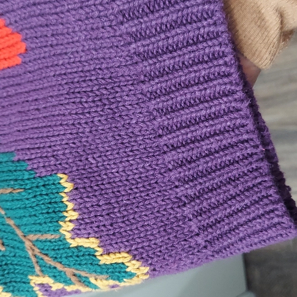 Vintage Women's Chunky Knit Sweater Purple Leaves Fall Sweater Size 8 Me… - Picture 11 of 15